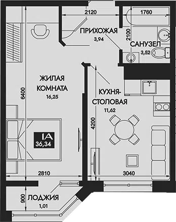Планировка 1-к.кв