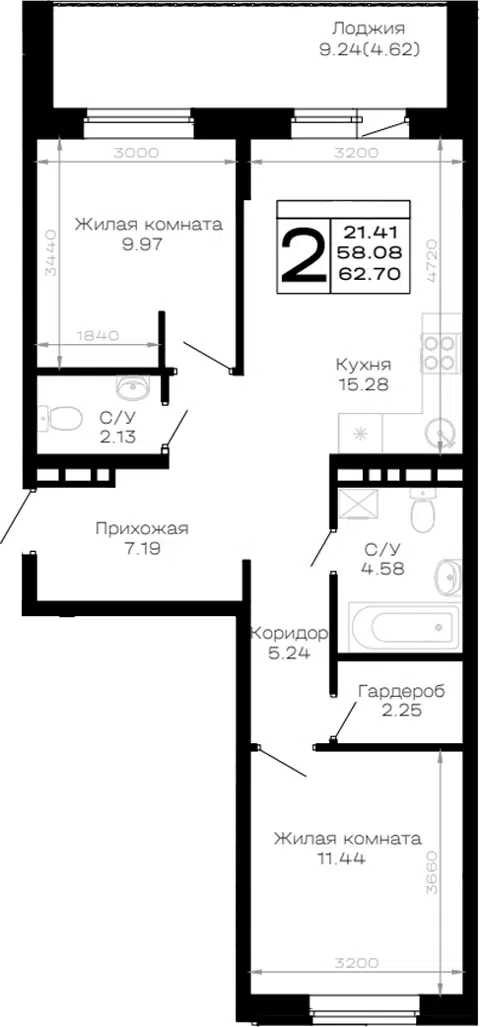 Планировка 2-к.кв