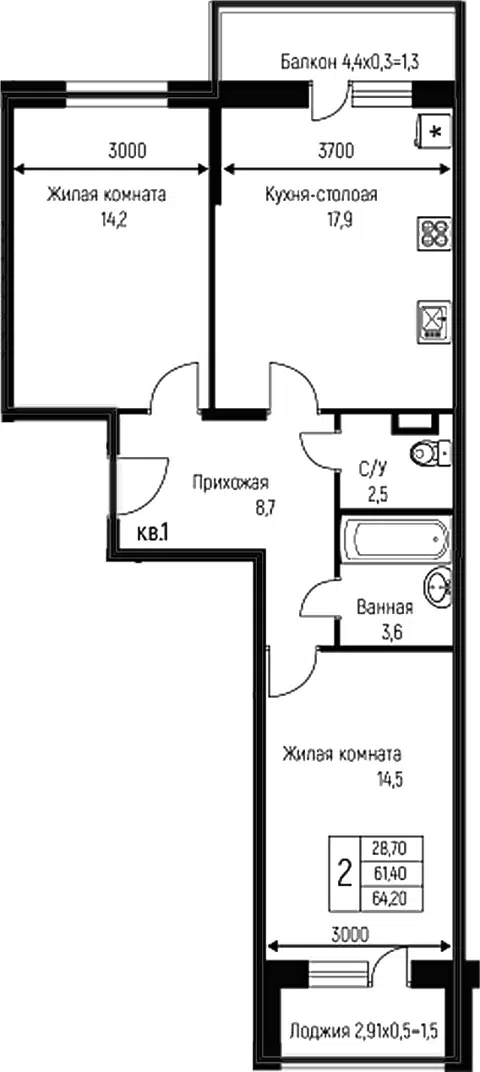 Планировка: 3Е-к.кв