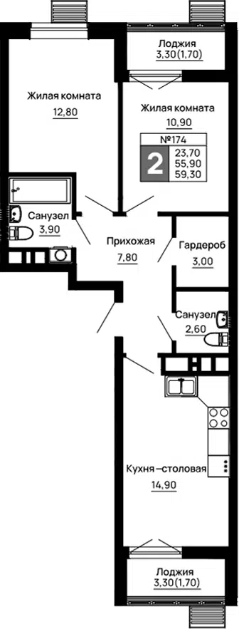 Планировка 2-к.кв