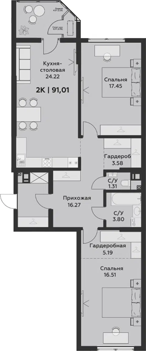 Планировка 3Е-к.кв