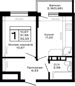 Планировка 1-к.кв