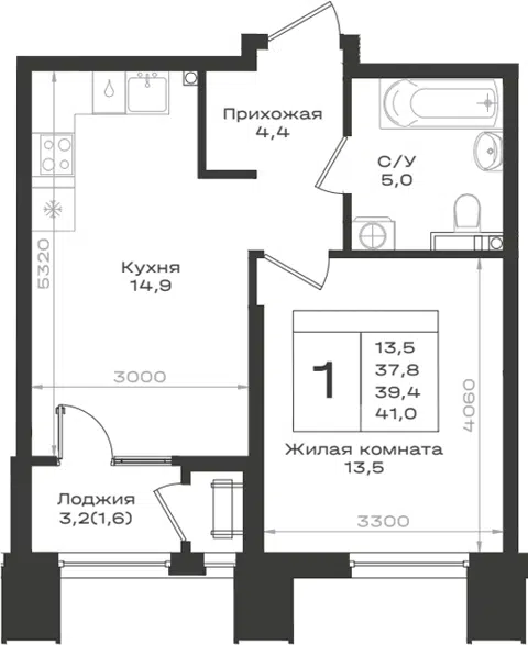 Планировка 1-к.кв