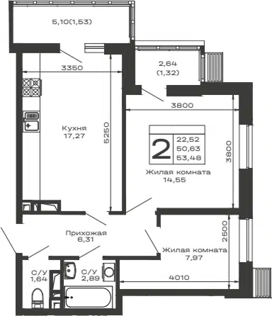 Планировка 2-к.кв