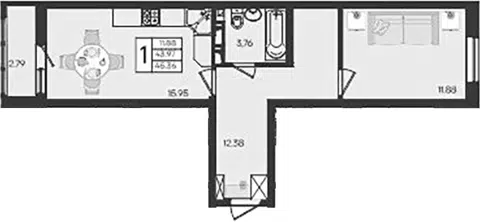 Планировка 1-к.кв