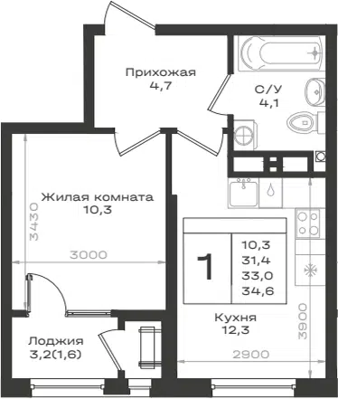 Планировка 1-к.кв