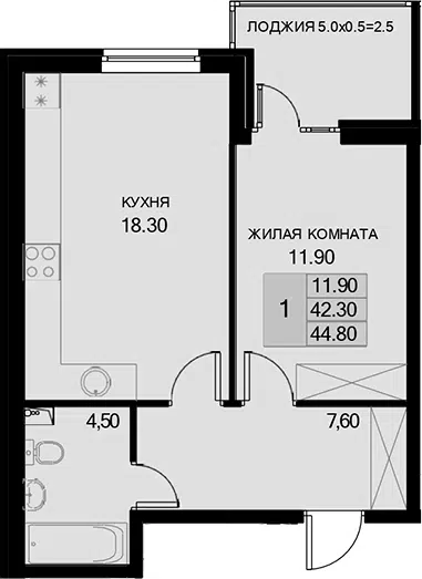 Планировка 1-к.кв