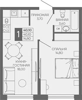 Планировка 1-к.кв