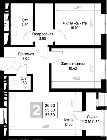 Планировка 2-к.кв