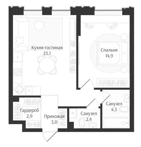Планировка 2Е-к.кв