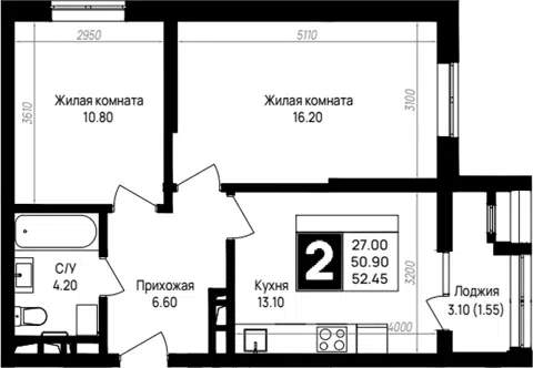 Планировка 2-к.кв