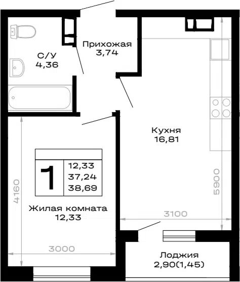 Планировка 1-к.кв