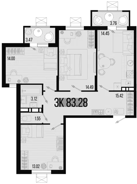 Планировка 3-к.кв