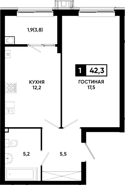 Планировка 1-к.кв