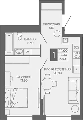 Планировка 1-к.кв