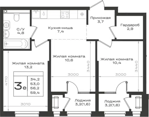 Планировка 3Е-к.кв