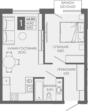 Планировка 1-к.кв