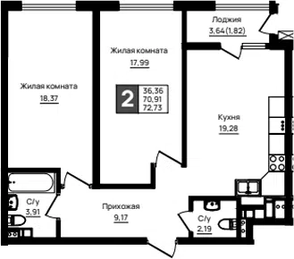 Планировка 2-к.кв