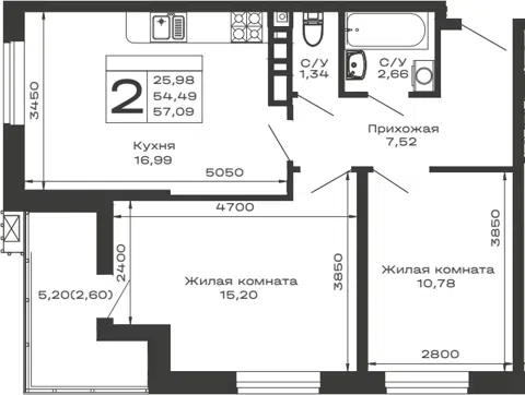Планировка 2-к.кв