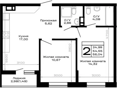 Планировка 2-к.кв