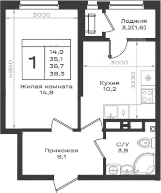 Планировка 1-к.кв