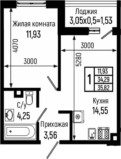 Планировка 1-к.кв