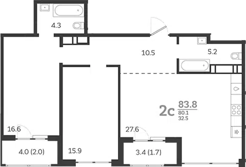 Планировка 3Е-к.кв