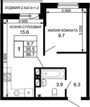 Планировка 1-к.кв