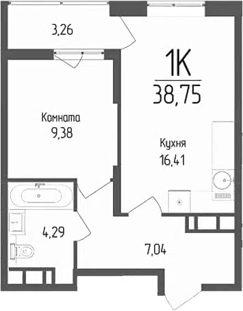 Планировка 1-к.кв