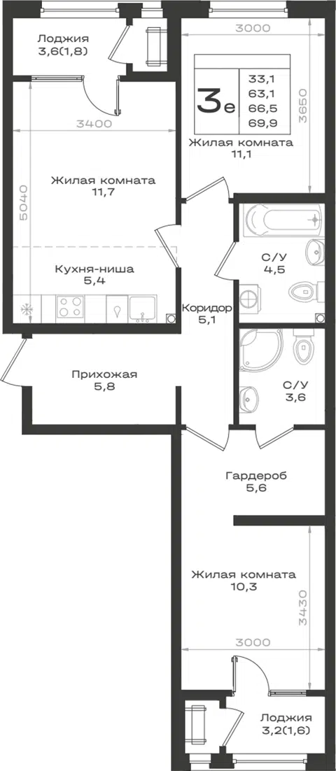 Планировка 3Е-к.кв