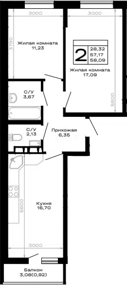 Планировка 2-к.кв