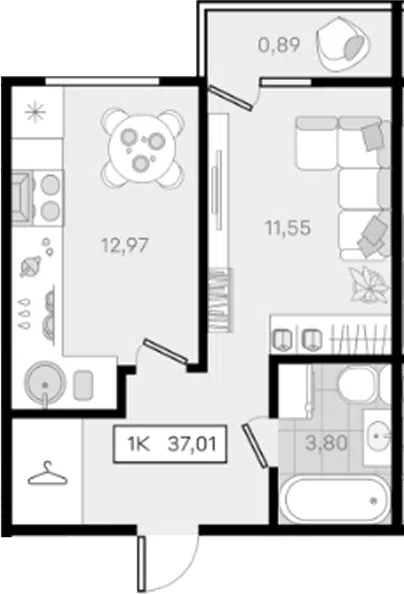 Планировка 1-к.кв