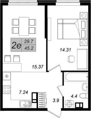 Планировка 2Е-к.кв