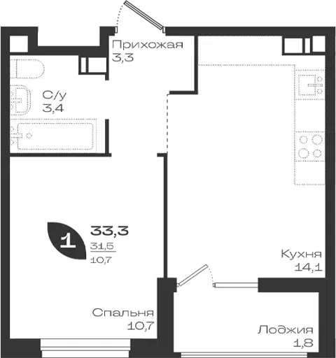 Планировка 1-к.кв