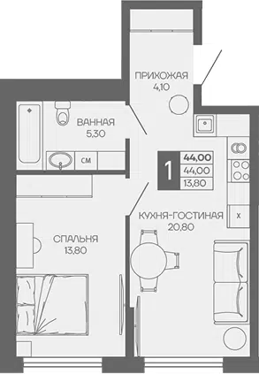 Планировка 1-к.кв
