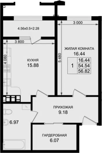 Планировка 1-к.кв