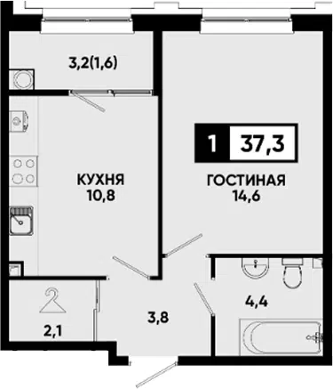 Планировка 1-к.кв