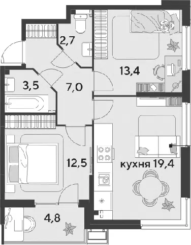 Планировка 3Е-к.кв