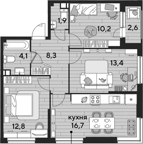 Планировка 3-к.кв