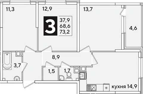 Планировка 3-к.кв