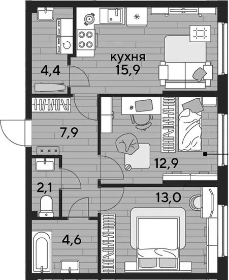 Планировка 2-к.кв