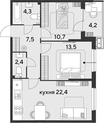 Планировка 3Е-к.кв