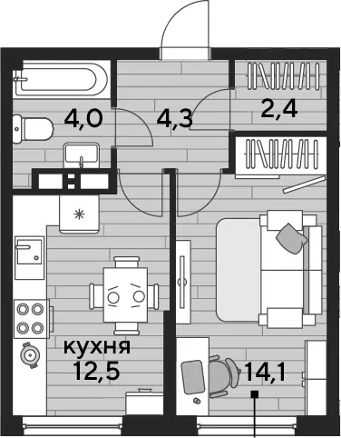 Планировка 1-к.кв