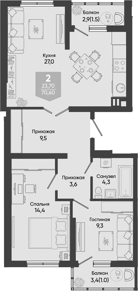 Планировка 3Е-к.кв