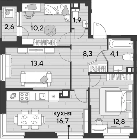 Планировка 3-к.кв