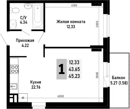 Планировка 1-к.кв
