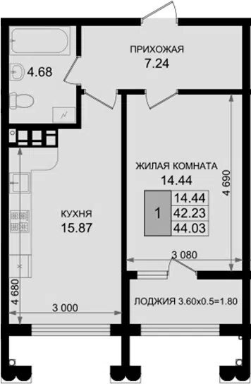 Планировка 1-к.кв