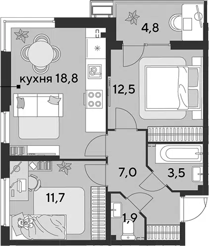 Планировка 3Е-к.кв