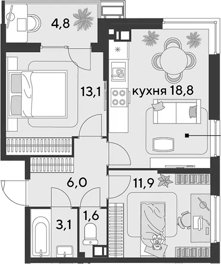 Планировка 3Е-к.кв