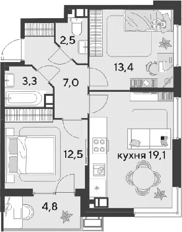Планировка 3Е-к.кв